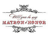 Front View Thumbnail - Black & Perfect Coral Will You Be My Matron of Honor Card - Vintage