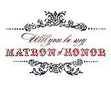 Front View Thumbnail - Blueberry & Perfect Coral Will You Be My Matron of Honor Card - Vintage