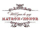 Front View Thumbnail - Burgundy & Perfect Coral Will You Be My Matron of Honor Card - Vintage