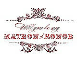 Front View Thumbnail - Claret & Perfect Coral Will You Be My Matron of Honor Card - Vintage