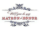 Front View Thumbnail - Electric Blue & Perfect Coral Will You Be My Matron of Honor Card - Vintage