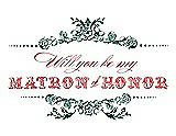 Front View Thumbnail - Hunter Green & Perfect Coral Will You Be My Matron of Honor Card - Vintage