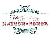 Front View Thumbnail - Jade & Perfect Coral Will You Be My Matron of Honor Card - Vintage