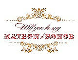 Front View Thumbnail - Orange Crush & Perfect Coral Will You Be My Matron of Honor Card - Vintage