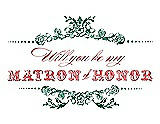 Front View Thumbnail - Pine Green & Perfect Coral Will You Be My Matron of Honor Card - Vintage