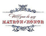 Front View Thumbnail - Sapphire & Perfect Coral Will You Be My Matron of Honor Card - Vintage