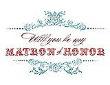 Front View Thumbnail - Spa & Perfect Coral Will You Be My Matron of Honor Card - Vintage