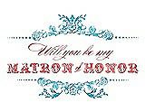 Front View Thumbnail - Turquoise & Perfect Coral Will You Be My Matron of Honor Card - Vintage