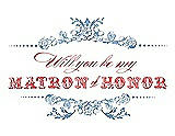 Front View Thumbnail - Windsor Blue & Perfect Coral Will You Be My Matron of Honor Card - Vintage