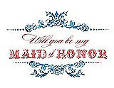 Front View Thumbnail - Cerulean & Perfect Coral Will You Be My Maid of Honor Card - Vintage