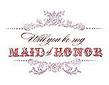 Front View Thumbnail - Hyacinth (iridescent Taffeta) & Perfect Coral Will You Be My Maid of Honor Card - Vintage