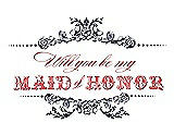 Front View Thumbnail - Navy Blue & Perfect Coral Will You Be My Maid of Honor Card - Vintage