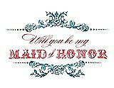 Front View Thumbnail - Oasis & Perfect Coral Will You Be My Maid of Honor Card - Vintage