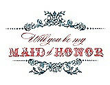 Front View Thumbnail - Peacock Teal & Perfect Coral Will You Be My Maid of Honor Card - Vintage
