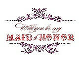 Front View Thumbnail - Persian Plum & Perfect Coral Will You Be My Maid of Honor Card - Vintage