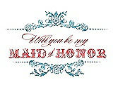 Front View Thumbnail - Aquamarine & Perfect Coral Will You Be My Maid of Honor Card - Vintage