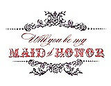 Front View Thumbnail - Aubergine & Perfect Coral Will You Be My Maid of Honor Card - Vintage