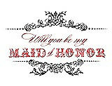 Front View Thumbnail - Black & Perfect Coral Will You Be My Maid of Honor Card - Vintage