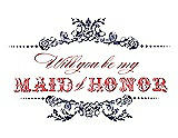 Front View Thumbnail - Blueberry & Perfect Coral Will You Be My Maid of Honor Card - Vintage