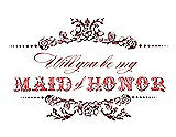 Front View Thumbnail - Burgundy & Perfect Coral Will You Be My Maid of Honor Card - Vintage