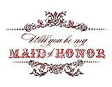 Front View Thumbnail - Claret & Perfect Coral Will You Be My Maid of Honor Card - Vintage