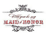 Front View Thumbnail - Eggplant & Perfect Coral Will You Be My Maid of Honor Card - Vintage