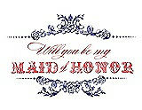 Front View Thumbnail - Electric Blue & Perfect Coral Will You Be My Maid of Honor Card - Vintage