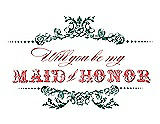 Front View Thumbnail - Hunter Green & Perfect Coral Will You Be My Maid of Honor Card - Vintage