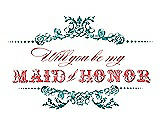 Front View Thumbnail - Jade & Perfect Coral Will You Be My Maid of Honor Card - Vintage