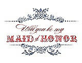 Front View Thumbnail - Larkspur Blue & Perfect Coral Will You Be My Maid of Honor Card - Vintage