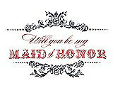 Front View Thumbnail - Midnight Navy & Perfect Coral Will You Be My Maid of Honor Card - Vintage