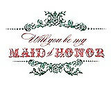 Front View Thumbnail - Pine Green & Perfect Coral Will You Be My Maid of Honor Card - Vintage
