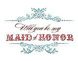 Front View Thumbnail - Spa & Perfect Coral Will You Be My Maid of Honor Card - Vintage