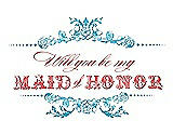 Front View Thumbnail - Turquoise & Perfect Coral Will You Be My Maid of Honor Card - Vintage