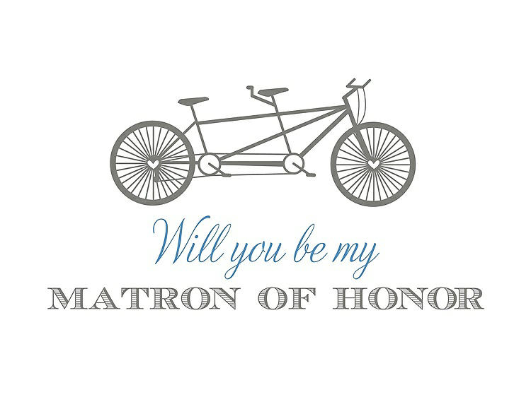 Front View - Charcoal Gray & Cornflower Will You Be My Matron of Honor Card - Bike