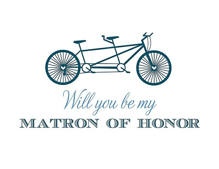 Front View - Peacock Teal & Cornflower Will You Be My Matron of Honor Card - Bike
