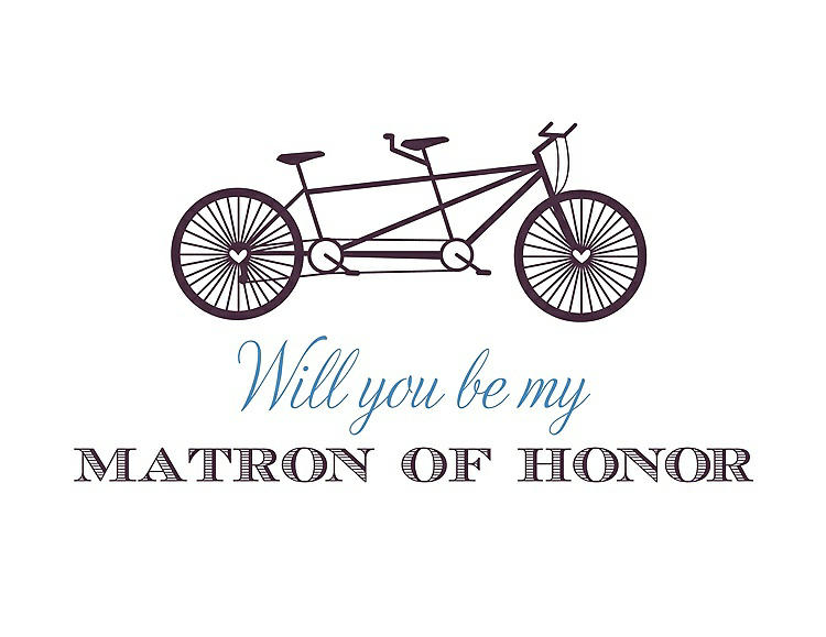 Front View - Eggplant & Cornflower Will You Be My Matron of Honor Card - Bike