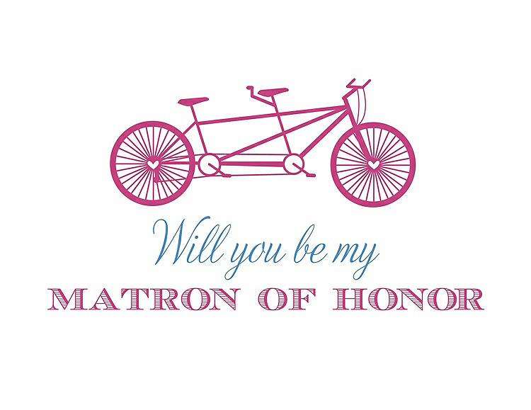 Front View - Fuchsia & Cornflower Will You Be My Matron of Honor Card - Bike