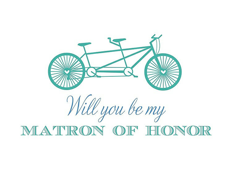 Front View - Pantone Turquoise & Cornflower Will You Be My Matron of Honor Card - Bike