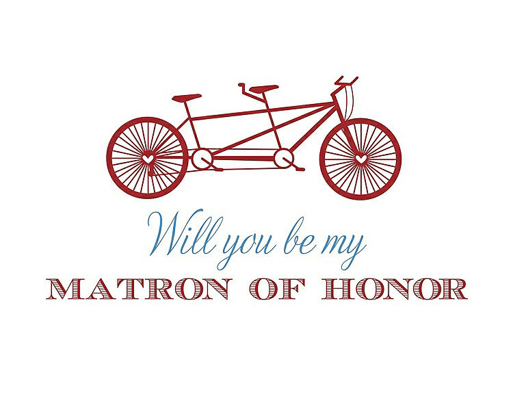 Front View - Ribbon Red & Cornflower Will You Be My Matron of Honor Card - Bike