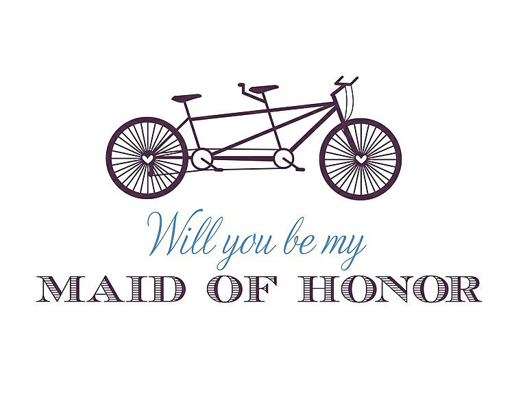 Front View - Aubergine & Cornflower Will You Be My Maid of Honor - Bike