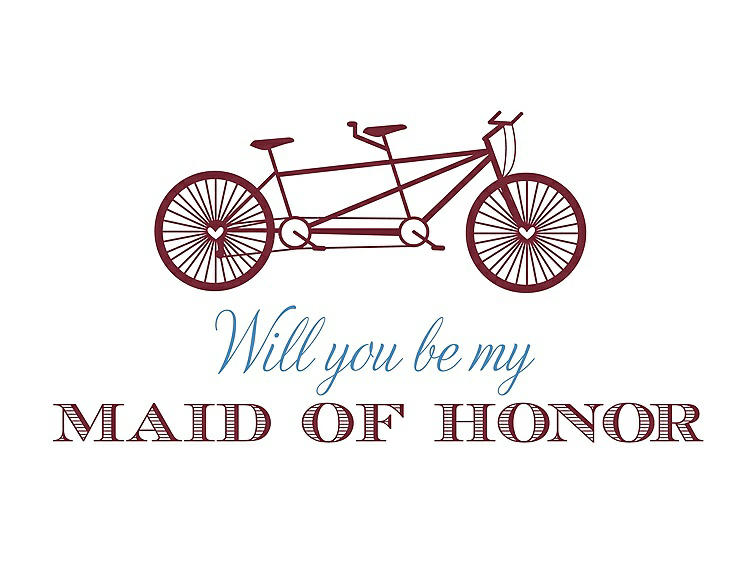Front View - Burgundy & Cornflower Will You Be My Maid of Honor - Bike