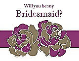 Front View Thumbnail - Antique Gold & Persian Plum Will You Be My Bridesmaid Card - 2 Color Flowers