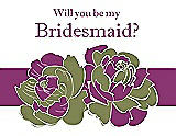 Front View Thumbnail - Olive & Persian Plum Will You Be My Bridesmaid Card - 2 Color Flowers
