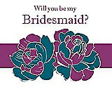 Front View Thumbnail - Caspian & Persian Plum Will You Be My Bridesmaid Card - 2 Color Flowers