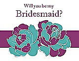 Front View Thumbnail - Capri & Persian Plum Will You Be My Bridesmaid Card - 2 Color Flowers
