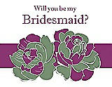 Front View Thumbnail - Sage & Persian Plum Will You Be My Bridesmaid Card - 2 Color Flowers