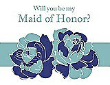 Front View Thumbnail - Electric Blue & Seaside Will You Be My Maid of Honor Card - 2 Color Flowers