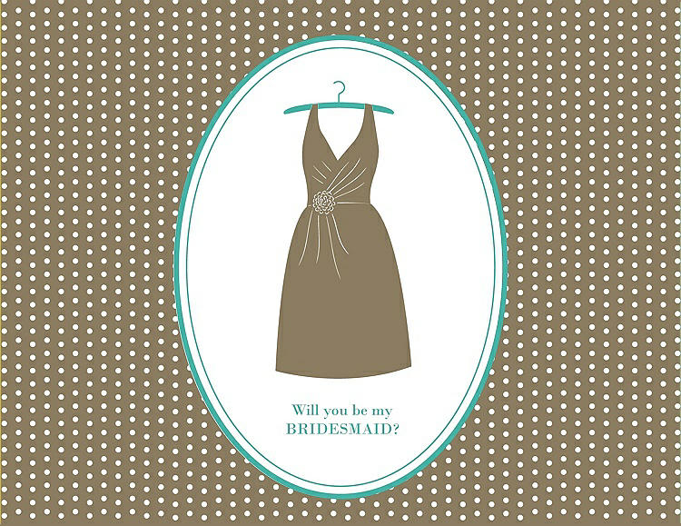 Front View - Antique Gold & Pantone Turquoise Will You Be My Bridesmaid Card - Dress