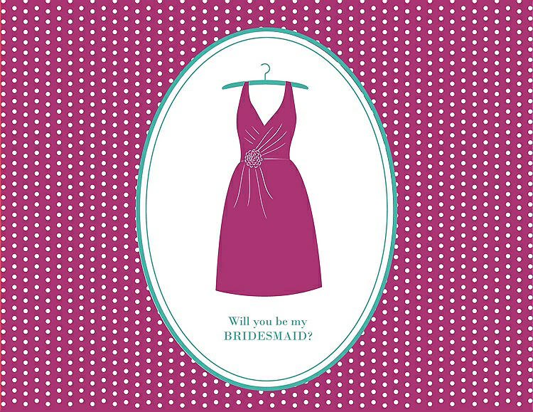 Front View - Cerise & Pantone Turquoise Will You Be My Bridesmaid Card - Dress